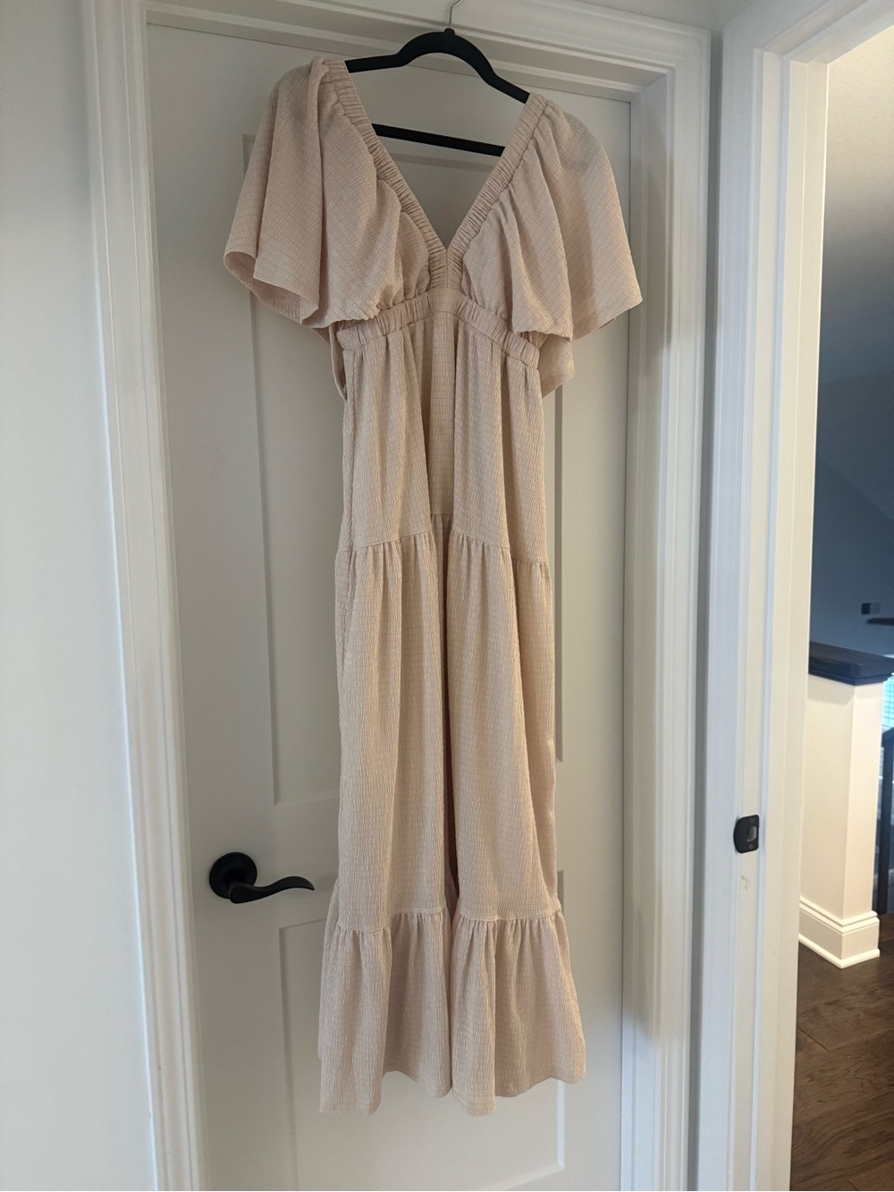 Cream V-Neck Tiered Maxi Dress